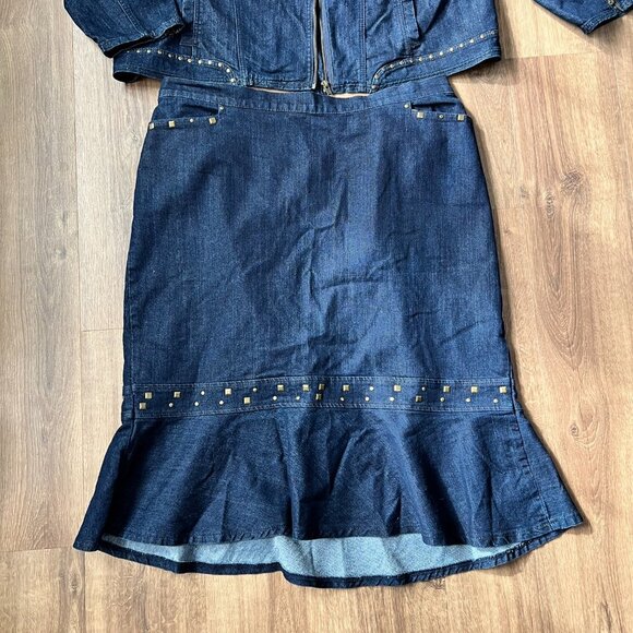 Catherine's Denim Studded Jacket Tulip Skirt Suit Sz 2X - Picture 4 of 15